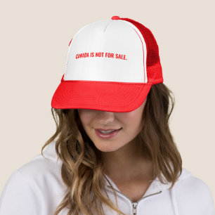 Canada is not for sale red white text minimalist trucker hat