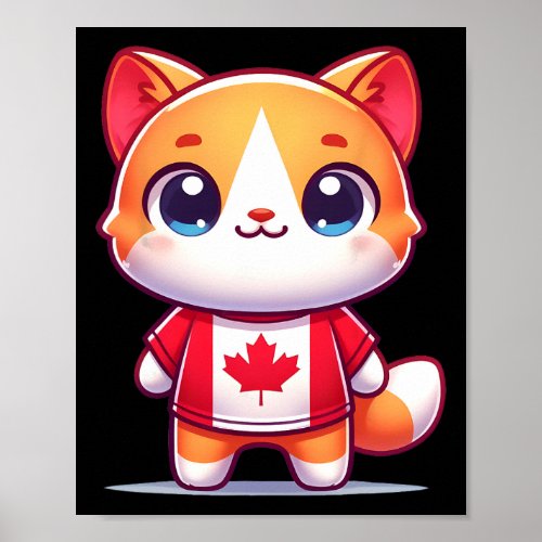 Canada Kids Flag Cute Cat Canada Day Flag Canadian Poster