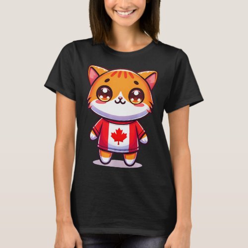 Canada Kids Flag Cute Cat Canada Day Flag Canadian T_Shirt