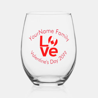 Canada LOVE Heart Flag Red Personalized Stemless Wine Glass