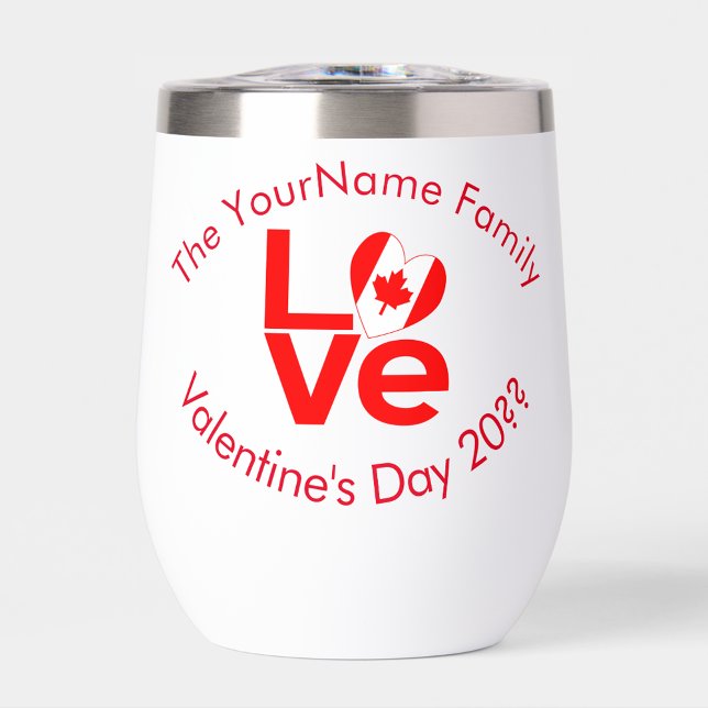 Canada LOVE Heart Flag Red Personalized Thermal Wine Tumbler (Creator Uploaded)
