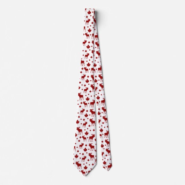 Canada Maple Leaf and Moose Pattern Neck Tie (Front)