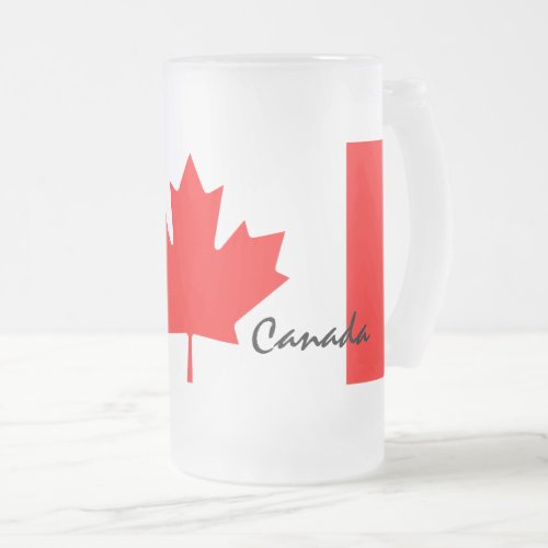 Canada Maple Leaf Flag Colors Frosted Glass Beer Mug