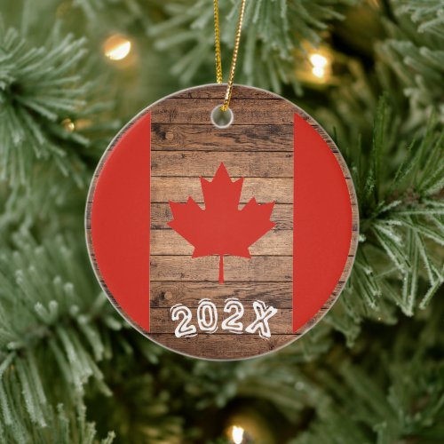 Canada Maple Leaf Flag Custom Name_ Year  Ceramic Ornament