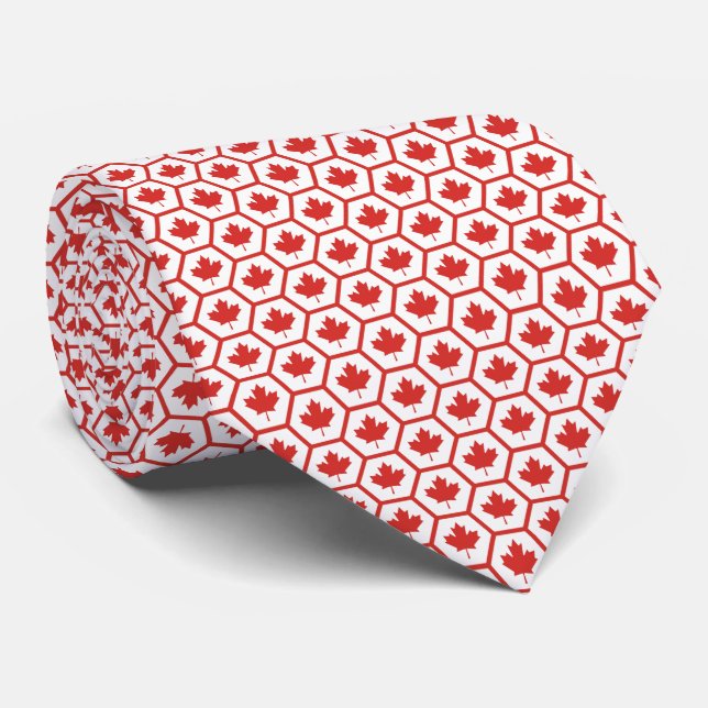 Canada Maple Leaf Geometric Hexagon Pattern Neck Tie (Rolled)
