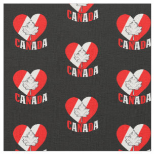 Canada Maple Leaf  Heart Red White on Black Fabric