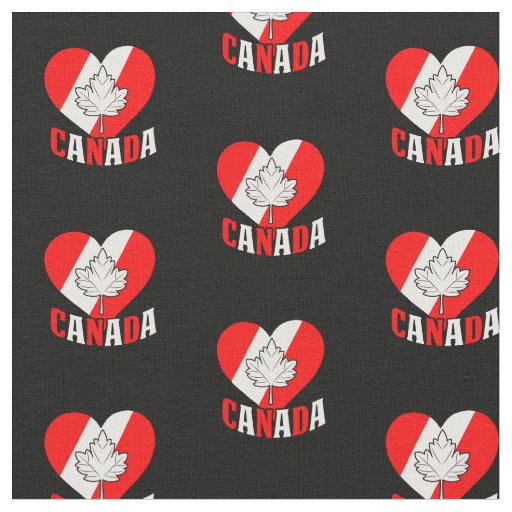 Canada Maple Leaf  Heart Red White on Black Fabric