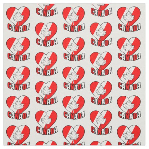 Canada Maple Leaf on Heart Red White Fabric