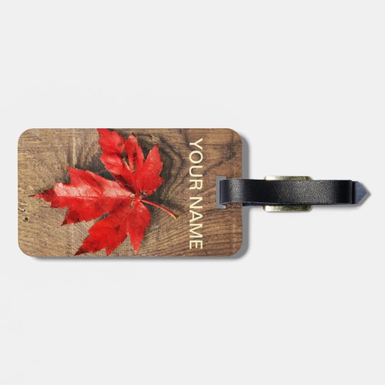 Canada Maple Leaf on Wood Luggage Tag