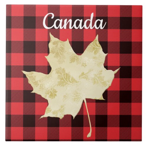 Canada Maple Leaf Red Plaid Ceramic Tile