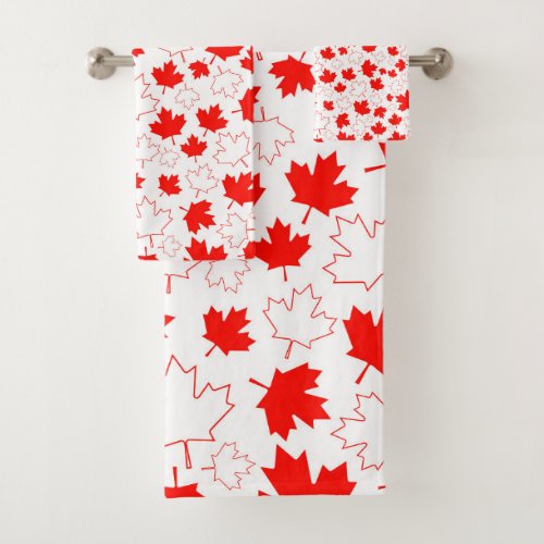 Canada Maple Leaf Red White Random Pattern Bath Towel Set
