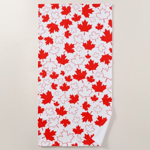 Canada Maple Leaf Red White Random Pattern Beach Towel