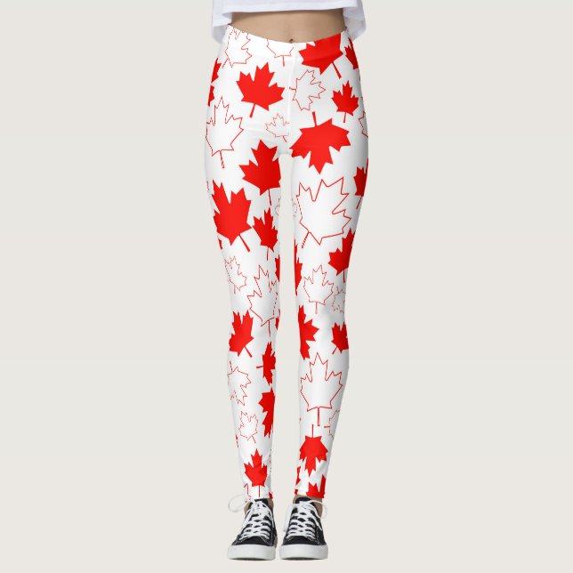Canada Maple Leaf Red White Random Pattern Leggings (Front)