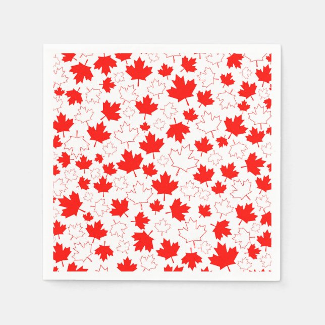Canada Maple Leaf Red White Random Pattern Napkins (Front)