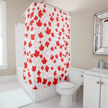 Canada Maple Leaf Red White Random Pattern Shower Curtain by judgeart at Zazzle