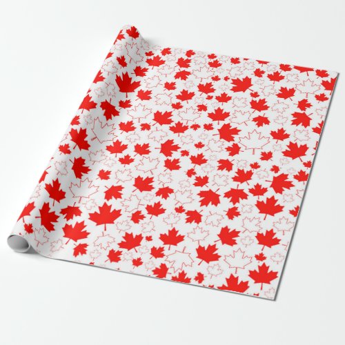 Canada Maple Leaf Red White Random Pattern Wrapping Paper