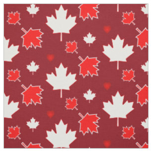 Canada Maple Leaf with Hearts on Crimson RED Fabric