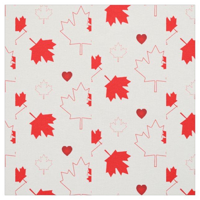 Canada Maple Leaf with Hearts on White Fabric (Swatch)