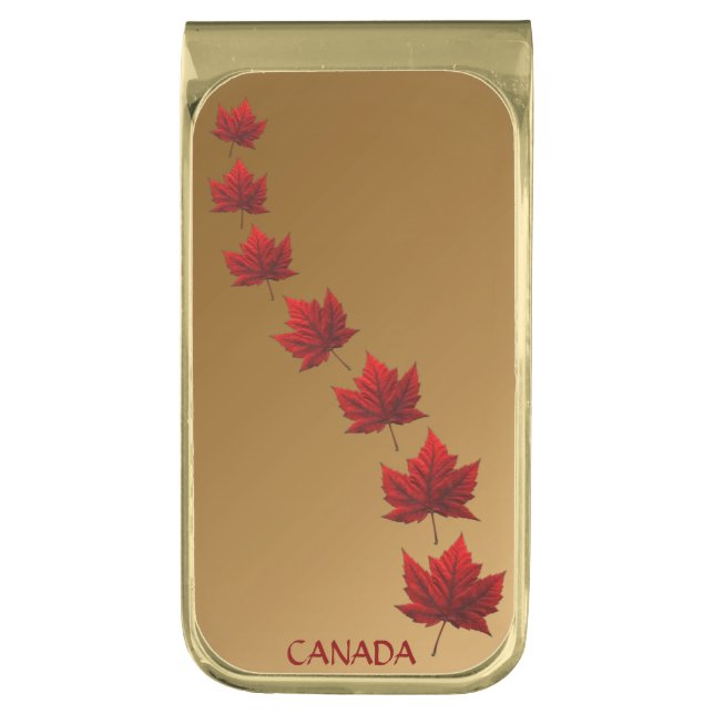Canada Money Clips Custom Canada Maple Leaf Clips Gold Finish Money Clip (Front Vertical)