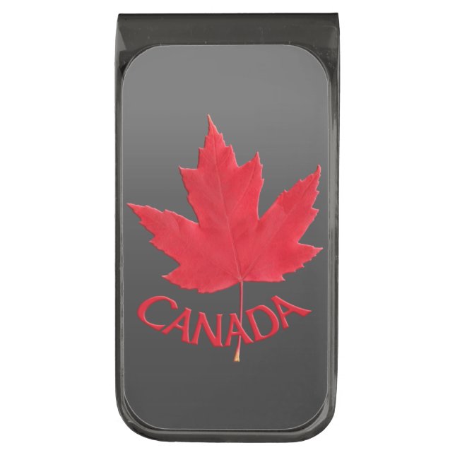 Canada Money Clips Custom Canada Maple Leaf Clips Gunmetal Finish Money Clip (Front Vertical)