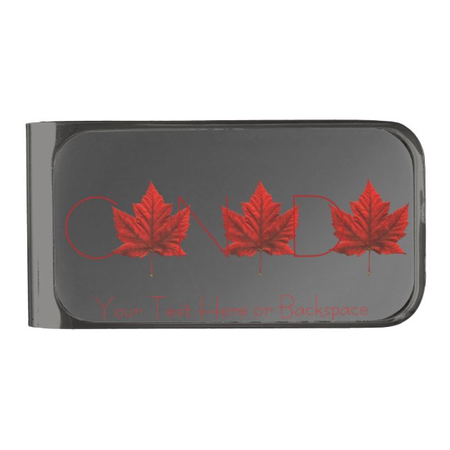 Canada Money Clips Custom Canada Maple Leaf Clips Gunmetal Finish Money Clip (Front)