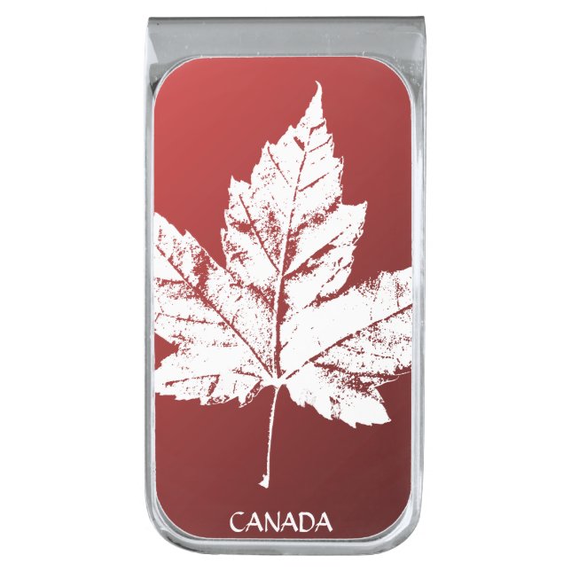 Canada Money Clips Custom Canada Maple Leaf Clips Silver Finish Money Clip (Front Vertical)