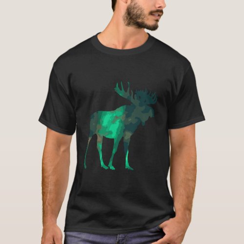 Canada Moose With Northern Light Sky Clouds Nature T_Shirt