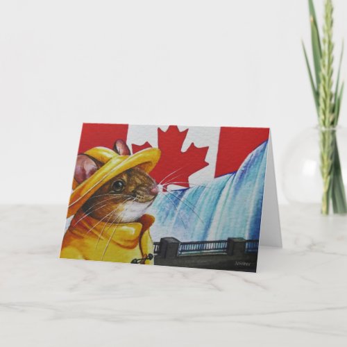 Canada Mouse at Niagara Falls Watercolor Art Card