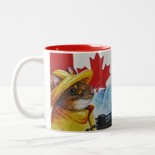 Canada Mouse at Niagara Falls Watercolor Art Two_Tone Coffee Mug