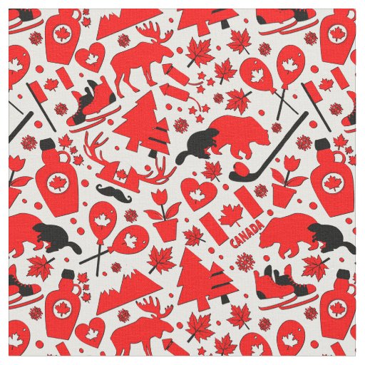 Canada National Day Canadian Icons Red White  Fabric