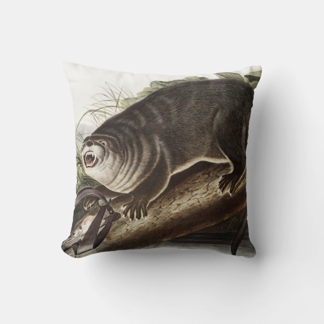 Canada Otter (Lutra Canadensis) Illustration Throw Pillow (Front)