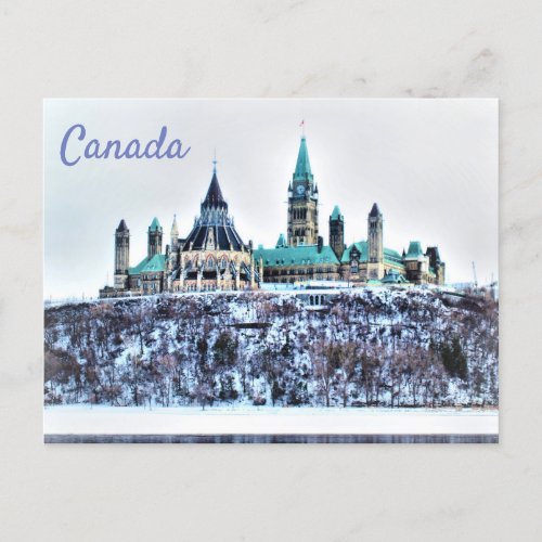 Canada Parliament Buildings Snow Ottawa River Postcard