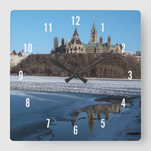 Canada Parliament Buildings View from Ottawa River Square Wall Clock