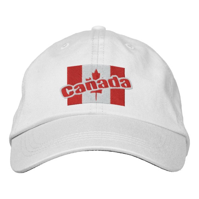 Canada Patriotic Flag And Text Embroidered Baseball Cap (Front)