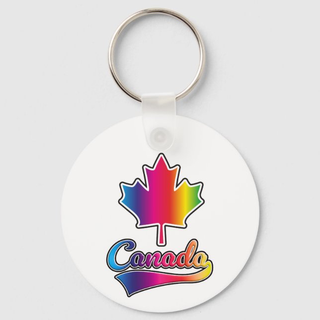 Canada Pride rainbow logo Keychain (Front)