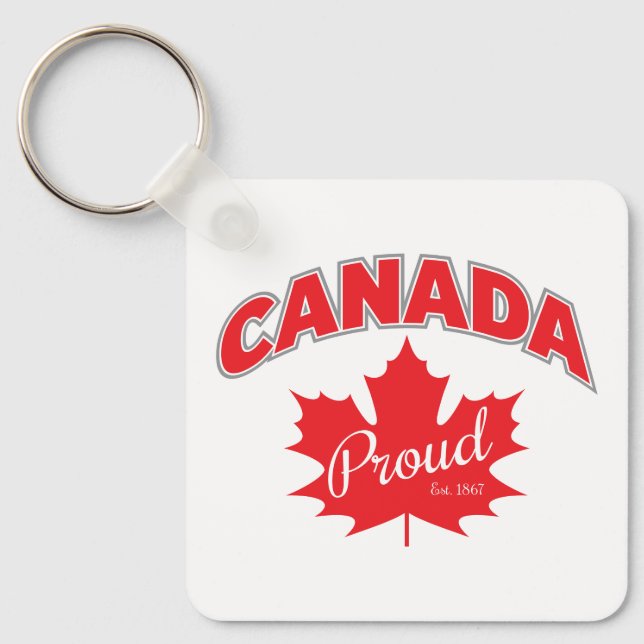 "Canada Proud Est. 1867" With Maple Leaf Graphic Keychain (Front)