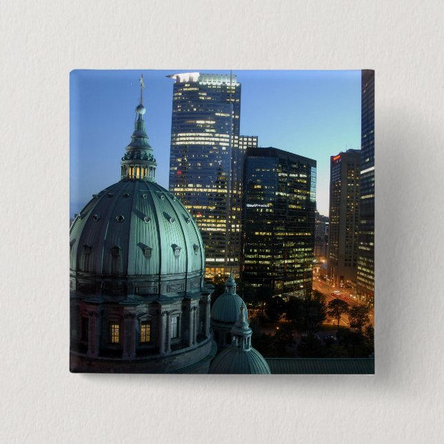 Canada, Quebec, Montreal. Downtown Montreal, Pinback Button (Front)
