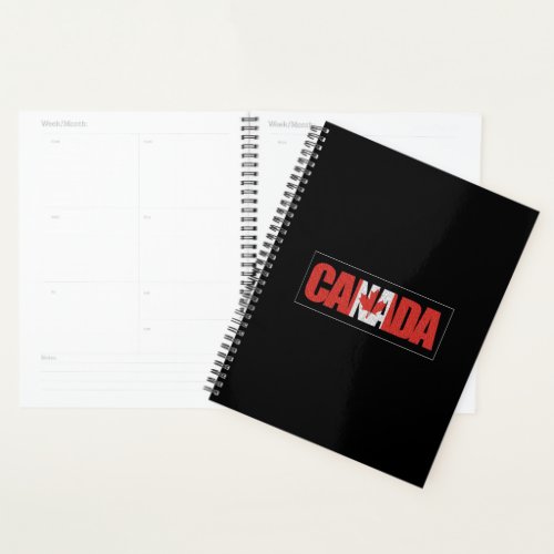 Canada red and white text and maple leaf planner
