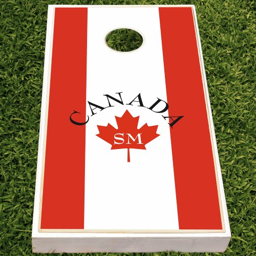 Canada Red Canadian Flag Maple Leaf Initials Cornhole Set