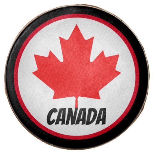 Canada Red Maple Leaf Canadian Hockey Puck Look Chocolate Covered Oreo