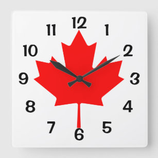 Canada Red Maple Leaf Square Wall Clock