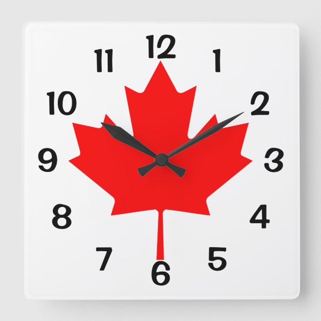 Canada Red Maple Leaf Square Wall Clock (Front)