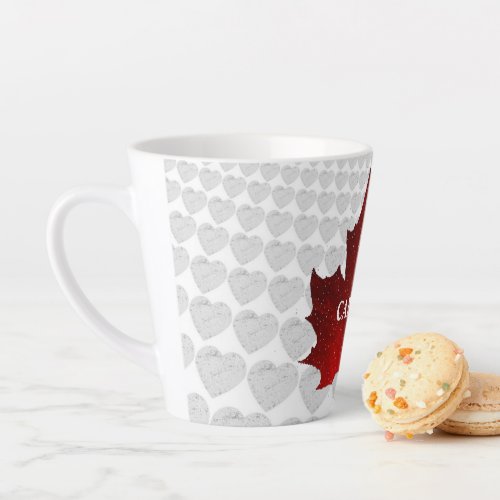 CANADA Red Maple Leaf White Hearts  Latte Mug