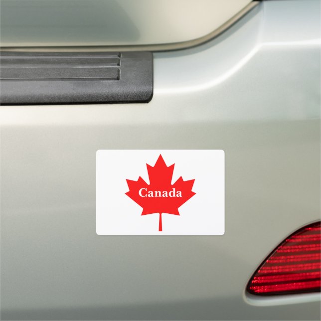 Canada red maple leaf with customizable text car magnet (In Situ)