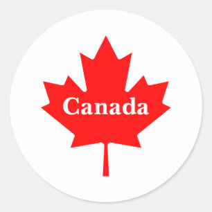 Canada red maple leaf with customizable text classic round sticker