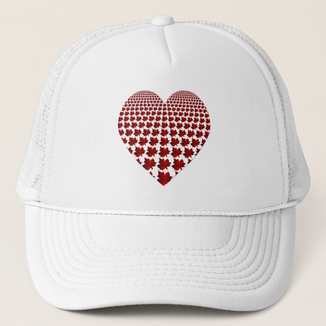 Canada Red Maple Leafs Heart Truckers Cap (Front)