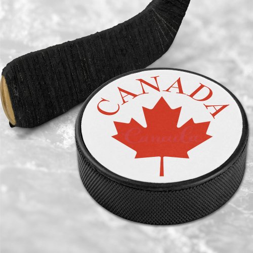 Canada Red  White Canadian Flag Hockey Puck