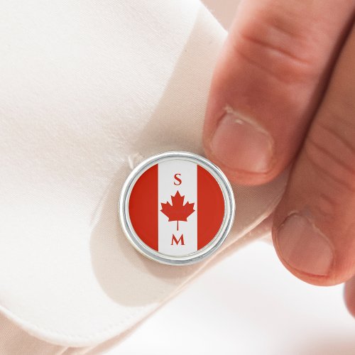 Canada Red  White Canadian Flag Initials Cufflinks