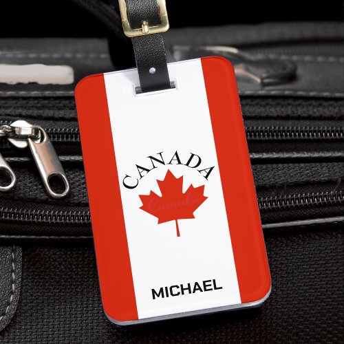 Canada Red  White Canadian Flag Luggage Tag