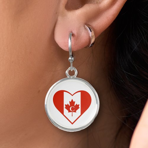 Canada Red  White Heart Initial Canadian Flag Earrings